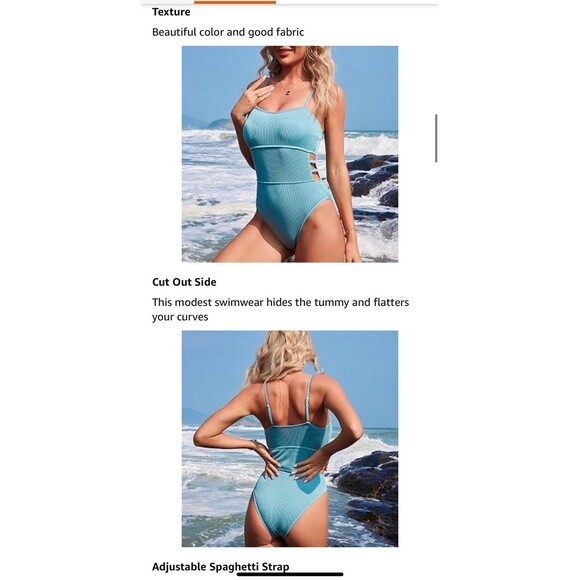 Hilinker Spaghetti Strap 1Piece Swimsuit NWT Tummy Control Bathing Suit Size M - Picture 10 of 12